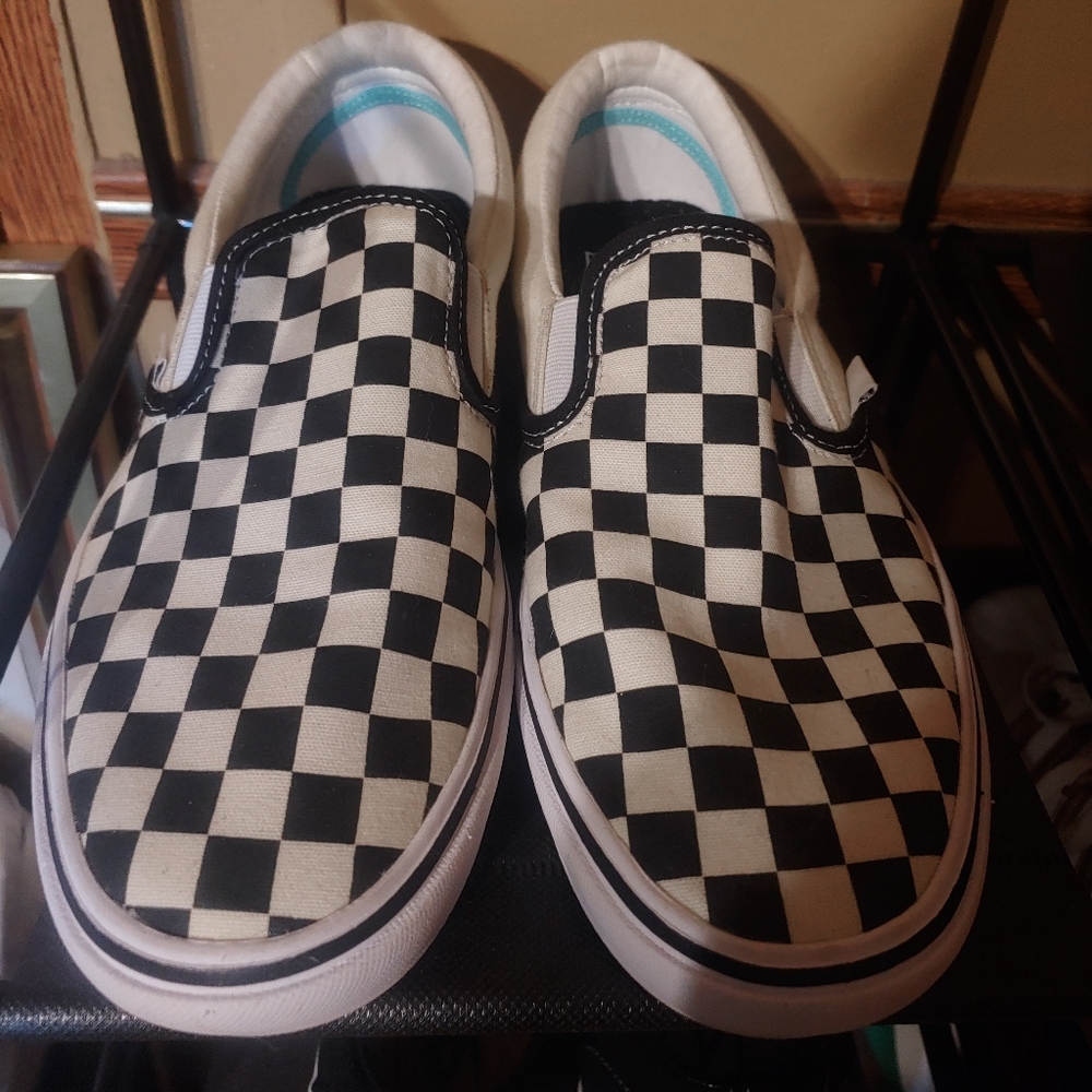 Vans Unisex Checkered Slip-On Shoes - Black and White Men's 7.5, Women's 9